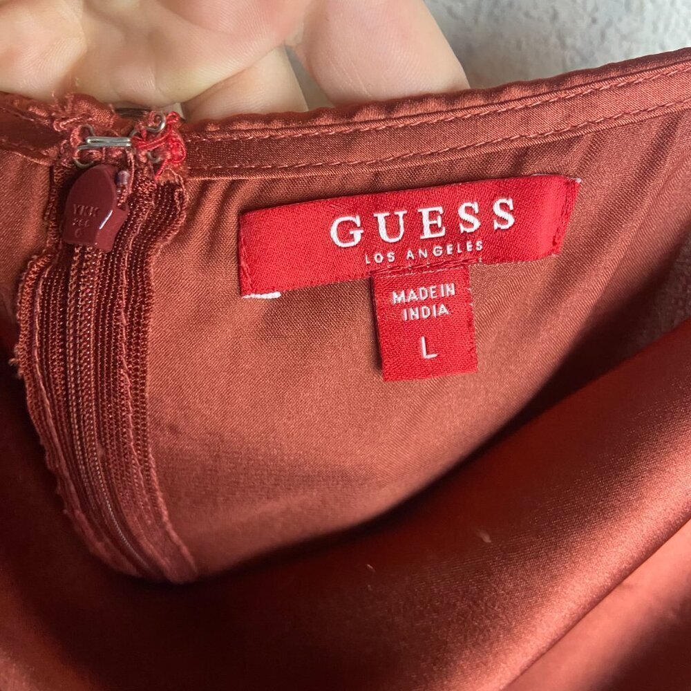 Guess Size Large Louma Romper Shorts Rust Orange Sleeveless Silky Cocktails - Picture 6 of 10